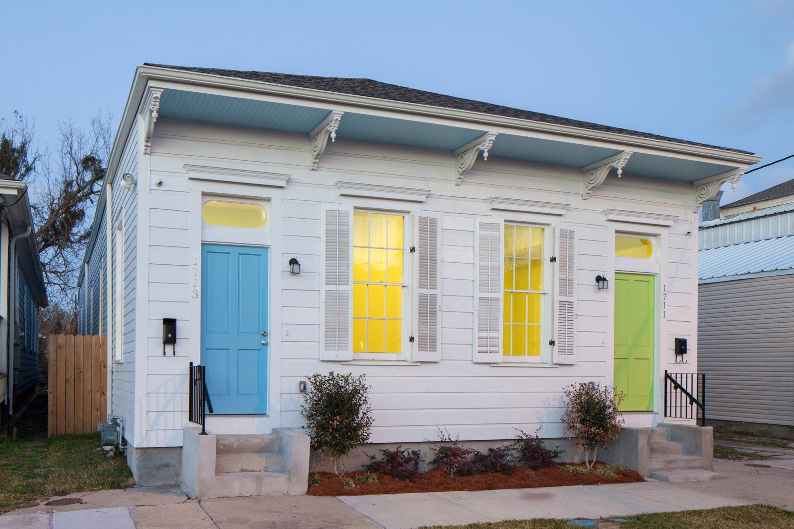1711-13 Laharpe St., a renovated double shotgun in New Orleans, at dusk